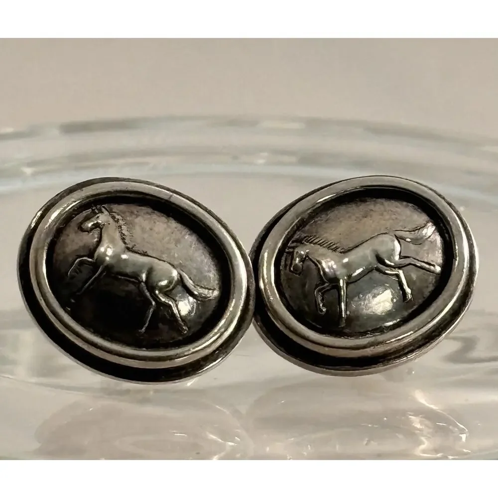 Barry Kieselstein-Cord Equestrian HORSE Sterling Silver EARRINGS Omega Clip 1997 - Picture 3 of 7